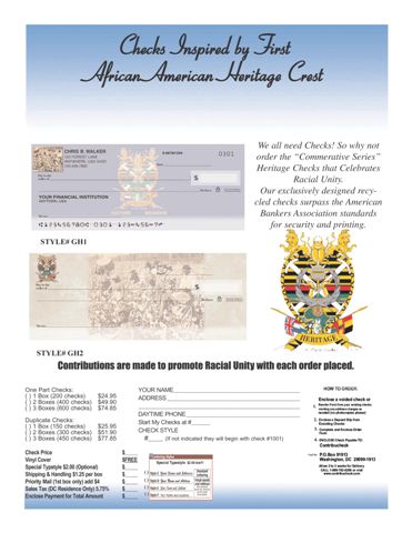 Heritage Crest First African American Commemorative Checks